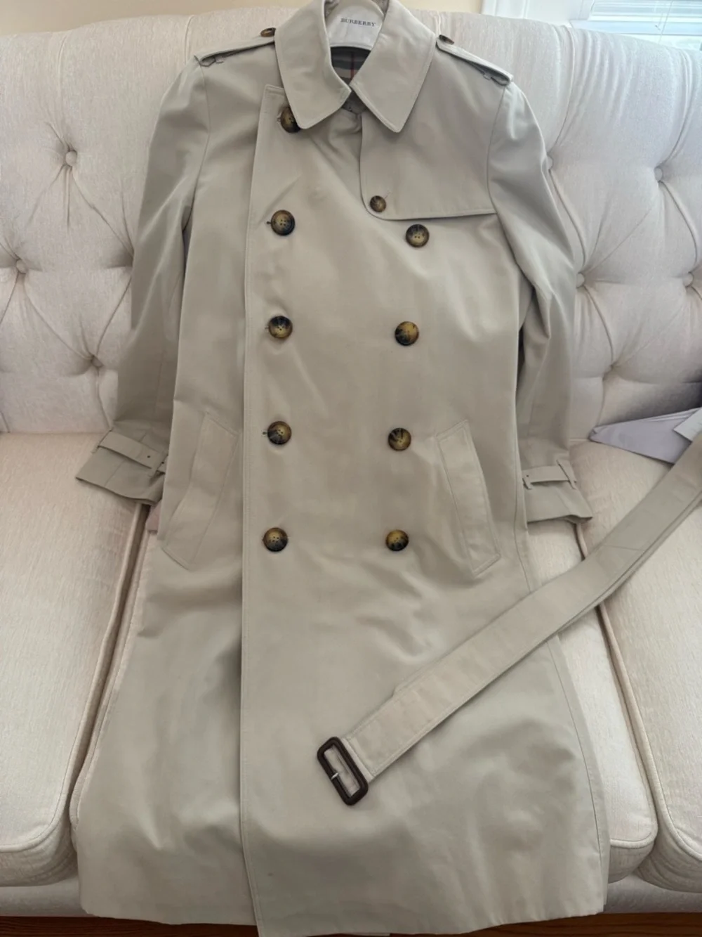Vintage Burberry Beige Double-Breasted Kensington Trench Coat US Size 8 Slim - Picture 6 of 16